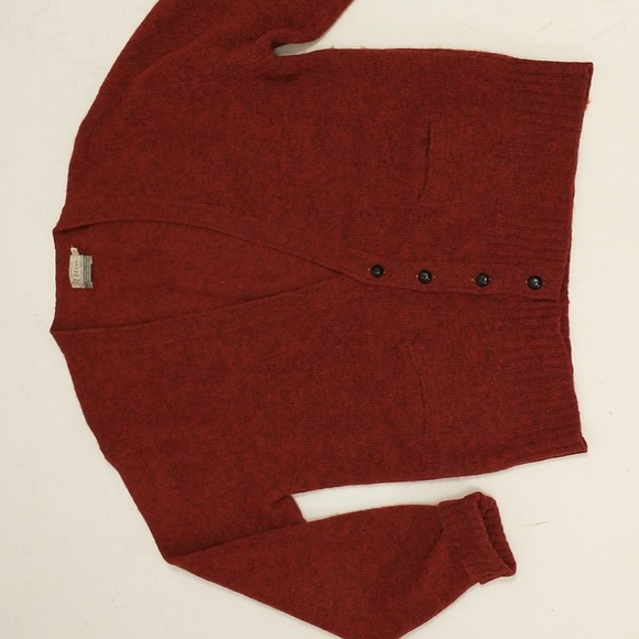 Vintage Shetland Wool Boyfriend Long Cardigan Sweater wPockets Brick Red Classic